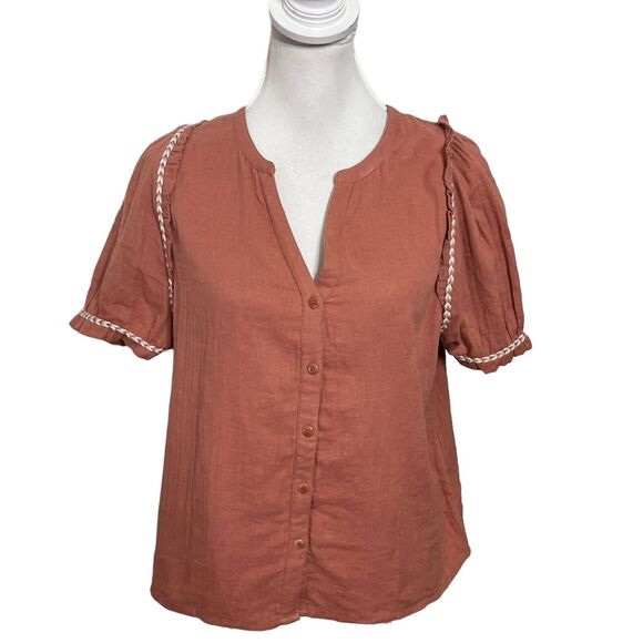 Sezane Wanda Blouse in Rose Tunisian Button Front Top Womens Size FR 36 US 4 - Picture 1 of 8